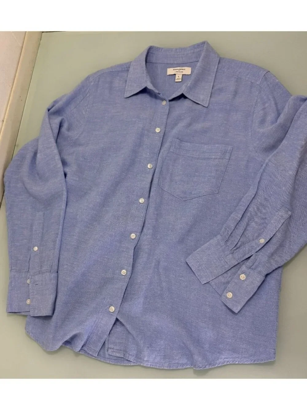 Banana Republic Tunic Shirt Women's Linen Rayon Button Up Chambray Long Sleeve